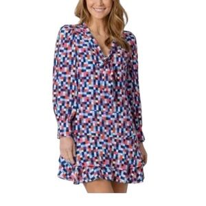 STS Sail to Sable Long Sleeve Tie-Neck Mini Dress. Size Medium.